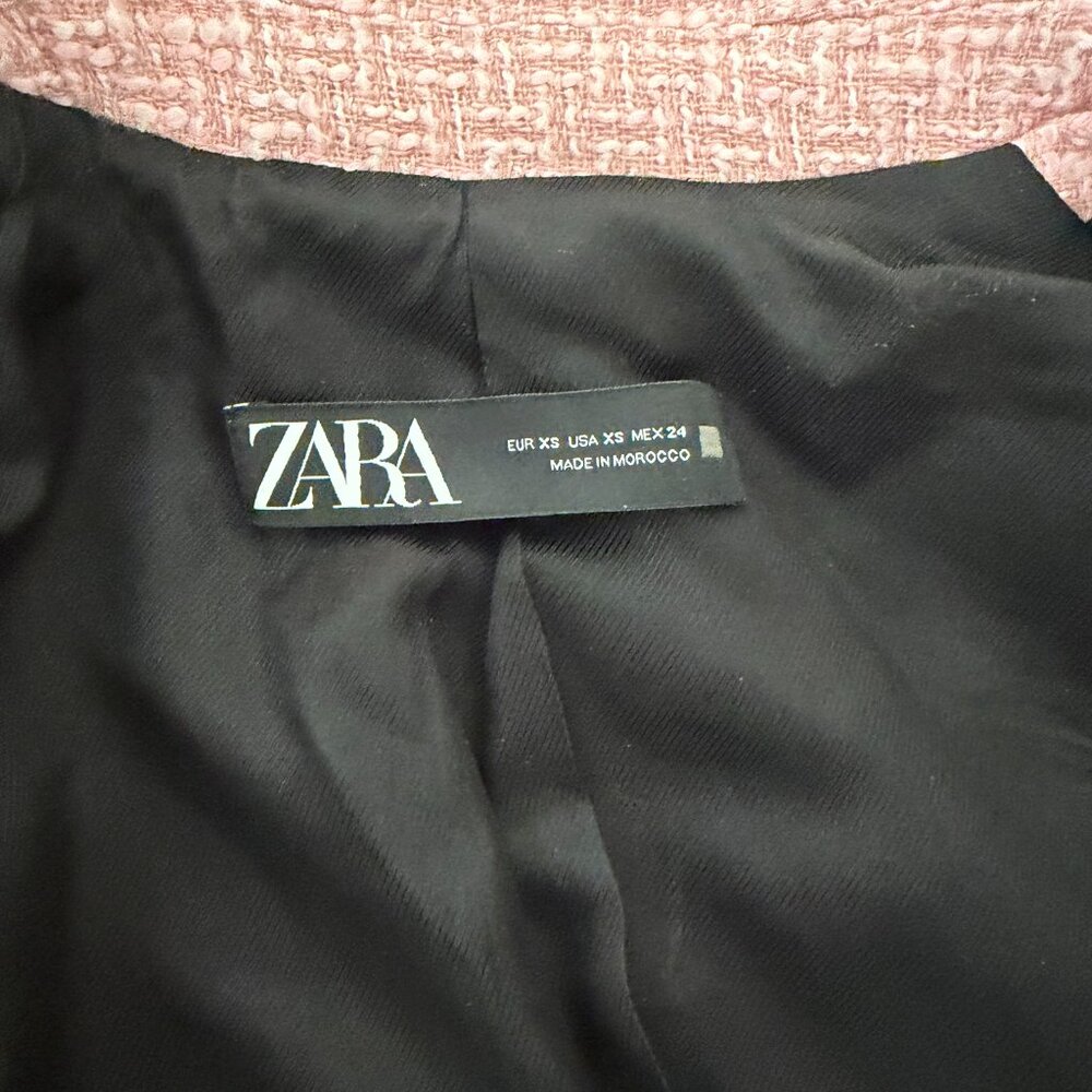 Pink tweed Zara double-breasted blazer with contrast piping - Picture 4 of 4